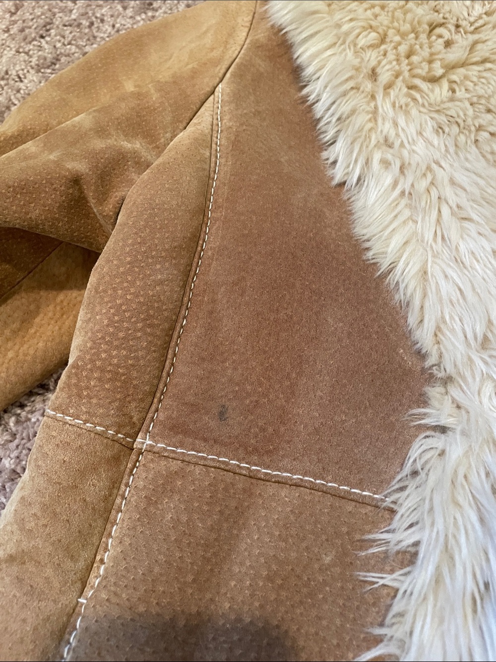 Wilsons Leather Tan Suede Teddy Coat with Cream Faux Fur Trim - Picture 8 of 11
